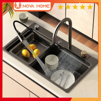 Chậu Rửa Bát 1 Hố Lớn Inox 304 Vòi Nóng Lạnh, Mạ Nano Có Vòi, Rút, Thác, Bồn Rửa Chén 1 Ngăn Lớn Cao Cấp