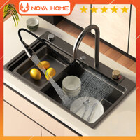 Chậu Rửa Bát 1 Hố Lớn Inox 304 Vòi Nóng Lạnh, Mạ Nano Có Vòi, Rút, Thác, Bồn Rửa Chén 1 Ngăn Lớn Cao Cấp