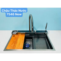 Chậu rửa bát 1 hố mạ nano, bồn rửa chén bát có vòi rút, thác nước hiển thị nhiệt độ, rửa cốc thông minh