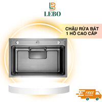 Chậu Rửa Bát 1 Hố To Nano Đen Bề Mặt Sần Dập Nổi Linen Bồn Rửa Chén Cao Cấp Chống Xước LEBO
