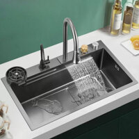 Chậu rửa bát 1 hố HODABOSS-INOX 304 mạ tĩnh điện titan cao cấp, bồn rửa chén 1 ngăn lớn kèm vòi thác nước