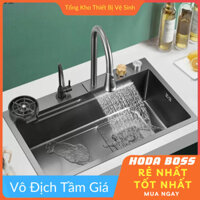 Chậu rửa bát 1 hố HODABOSS-INOX 304 mạ tĩnh điện titan cao cấp, bồn rửa chén 1 ngăn lớn kèm vòi thác nước