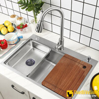 Chậu rửa bát 1 ngăn inox 304 chuẩn 100% mờ Navier NV-7546M