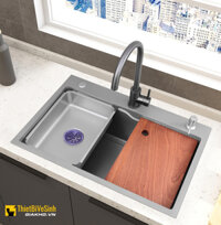 Chậu rửa bát 1 ngăn inox 304 chuẩn 100% màu xám Navier NV-7546ND