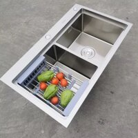 Chậu rửa bát/ bồn rửa chén 2 hố cân inox 304 bề mặt nano màu bạc. kích thước 81*47cm