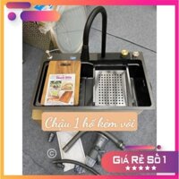 Chậu rửa bát ,chén 1 hố kèm, vòi thác giàn phun nóng lạnh[ Tặng kèm bộ hút nước rửa bát inox]