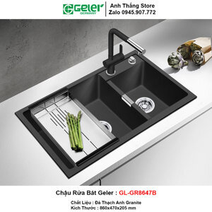 Chậu rửa bát đá 2 hố lệch Geler GL-GR 8647B