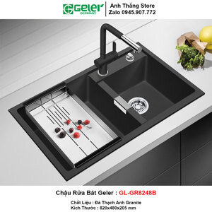 Chậu rửa bát đá 2 hố lệch Geler GL-GR 8248B