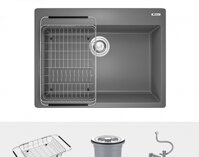 Chậu rửa bát đá màu xám 1 hố Granite Sink Ruvita 680 – Grey ( 680*500*200 )