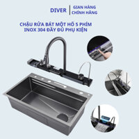 Chậu Rửa Bát Hiển Thị Nhiệt Độ Bồn Rửa Chén Một Hố Inox 304 Vòi Xả Ngang 5 Chế Độ Đa Chức Năng