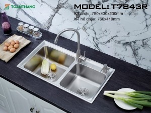 Chậu rửa bát inox 2 hố lệch Toàn Thắng T7843R