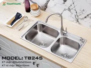 Chậu rửa bát inox 2 hố lệch Toàn Thắng T8245
