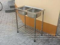 Chậu rửa bát inox 2 hố, cr-BD5C, có chân và sàn để đồ