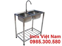 Chậu Rửa Bát Inox 304 2 Hộc Có Khung Chân CR-103