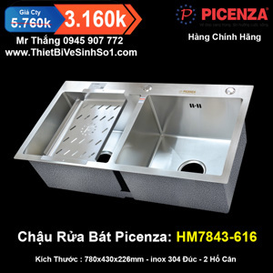 Chậu rửa bát inox 304 đúc liền 2 hố cân Picenza HM7843-616