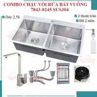 Chậu rửa bát inox 304 Valenza 2.5li 7843-8245 hố cân vòi rửa bát nóng lạnh Vuông, bộ xả, rổ inox, bình rửa bát, rửa ly