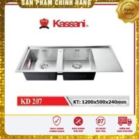 Chậu rửa bát inox, bồn rửa chén 2 hố Kassani KD 207 inox 304 cao cấp (Tặng khay inox, bộ xả 2 hộc và bình hút xà bông)