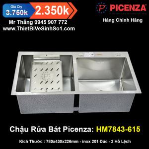 Chậu rửa bát inox đúc liền 2 hố lệch Picenza HM7843-615