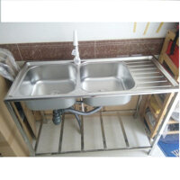 Châu Rưa Bat Inox Hwata 2 Hôc 1 Canh Co Ban Chơ Kem Chân - Hang Chinh Hang - BDC6-460x1120mm