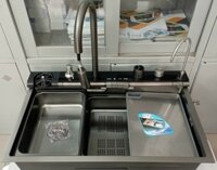 Chậu rửa bát inox màu ghi nano kèm vòi thác KAGOL KND7546XTN3 (KT:750x460x220)