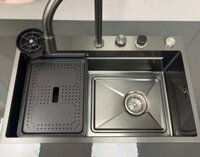 Chậu rửa bát inox màu ghi nano kèm vòi thác KAGOL KND8046XT (kt:800x450x220)