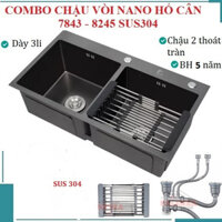 Chậu Rửa Bát Inox SUS 304 KOREA Đúc 2 Hố Cân Phủ Nano Đen, Bồn rửa chén cao cấp 82x45