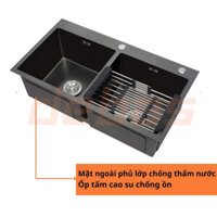 Chậu Rửa Bát Inox SUS 304 KOREA Đúc 2 Hố Mạ Nano đen 8245 / Bồn rửa chén 2 hộc cân 82x45