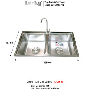 Chậu rửa bát Lucky LK8546, 2 hố