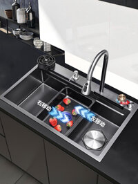 Chậu rửa bát nhà bếp có khe cắm để dao đa năng dập nổi rãnh lớn Inox 304 nano đen đèn Led mẫu mới JH bán chạy nhất 2023 gia dụng thông minh cao cấp