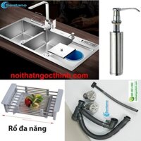 Chậu rửa bồn rửa chén 2 ngăn 100x48CM inox sus304 (CÓ HỘC RÁC) thiết kế bàn chờ gác dao thớt đa năng
