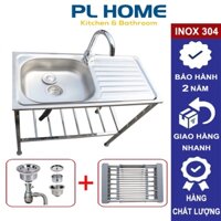 Chậu rửa chén 1 hộc 1 cánh inox 304 kích thước 75x45cm kèm vòi nước, xả bồn rửa bát