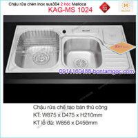 Chậu rửa chén 2 hộc 1 cánh inox 304 875x475mm Malloca KAG-MS1024