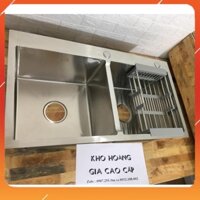 Chậu Rửa Chén 2 Hộc 82x45cm Inox 304 Cao Cấp, Bồn rửa chén bát bóng chống han gỉ.