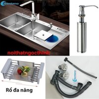 Chậu rửa chén 2 hộc Có HỐ RÁC inox 304 SENTANO 2 ngăn 100X48cm - Bồn rửa chén inox 2 ngăn