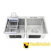 Chậu rửa chén 2 ngăn đều inox 304 có vắt dao Navier NV-8148DT304