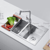 Chậu rửa chén 2 ngăn inox 304 bóng cao cấp Navier NV-8245D304B
