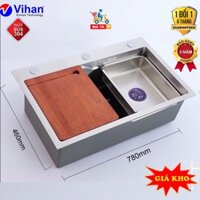 Chậu Rửa Chén Bát 1 Hố VIHAN INOX SUS304 Cao Cấp Mạ Nano, Bồn Rửa Chén 1 Ngăn Lớn Kèm  Khay Rửa, Xiphong