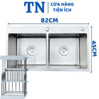 Chậu rửa chén bát 2 hố, bồn rửa nhà bếp inox 304 mờ kích thước 82x45cm siêu bền bỉ chống trầy xước QM.CR001