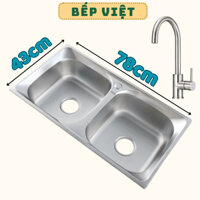 Chậu rửa chén bát 2 hố, bồn rửa nhà bếp inox 304 kích thước 78*43*18cm chống gỉ tặng kèm xi phông QM.CR005