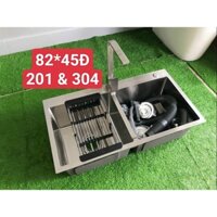Chậu rửa chén bát  2 hộc, đúc 201 & 304 kèm rổ đựng inox đa năng, và bộ xả (Giá Sỉ)