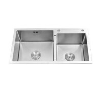 Chậu rửa chén bát Inox đúc nguyên khối 2 hộc - 820 x 450 x 230mm L Lệch - 201