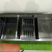 Chậu rửa chén bát inox đúc nano đen 2 hộc có cánh