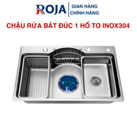 Chậu Rửa Chén Bát Inox304 Dày 5mm Bồn Rửa Chén 1 Hố To 750x460mm Dập Nổi Linen Chống Xước Hiện Đại ROJA