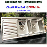 Chậu rửa chén bát SƠN HÀ S105 inox 304 không gỉ - 2 hố có bàn - CHÍNH HÃNG 100% * VIP