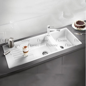 Chậu rửa chén đá nhân tạo 2 hộc đều có cánh Navier NV-11649T