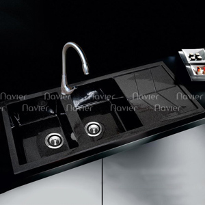 Chậu rửa chén đá nhân tạo 2 hộc đều có cánh Navier NV-11148D