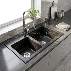 Chậu rửa chén đá nhân tạo 2 hộc lệch Navier NV-8548LD