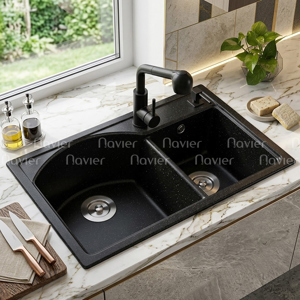 Chậu rửa chén đá nhân tạo 2 hộc lệch Navier NV-7845LD