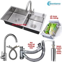 Chậu rửa chén đúc liền khối SENTANO 82x45cm 2 hộc lệch inox sus304 GIÁ RẺ - Bồn rửa chén 2 ngăn