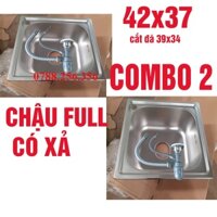 Chậu rửa chén Inox 1 ngăn,KT 42x37 kèm bộ xã combo